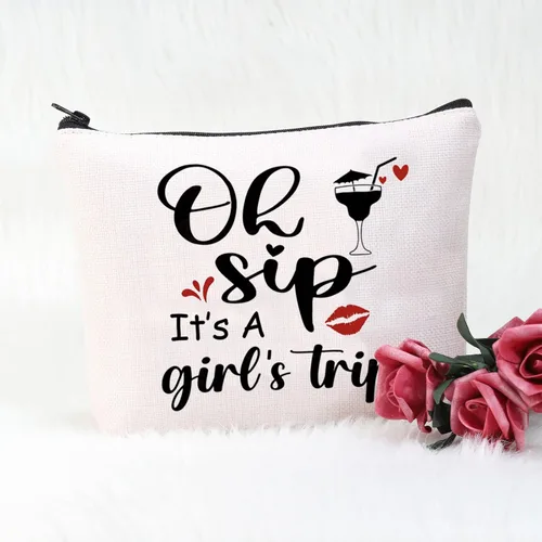 Vista 2 de POFULL Regalo de vacaciones para niñas, regalo de viaje, Oh Sip It's a Girl, bolsa de cosméticos para niñas, regalo de viaje para niñas, Viaje