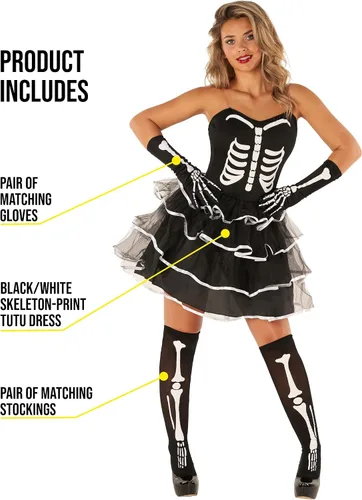 Vista 4 de fun shack Adult Skeleton Costume Women, Skeleton Costume Dress, Womens Skeleton Costume Dress, Women Skeleton Tutu
