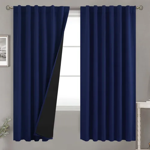 Vista 86 de BGment Cortinas 100% opacas beige de 63 pulgadas de largo con forro aislante térmico, bolsillo para varilla y lengüeta trasera de doble capa