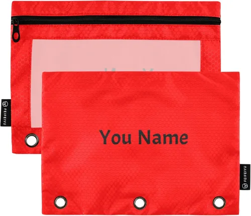 Vista 9 de Estuche naranja para carpeta de 3 anillas, paquete de 2 bolsas para lápices con ventana transparente con cremallera y ojales reforzados, estuche