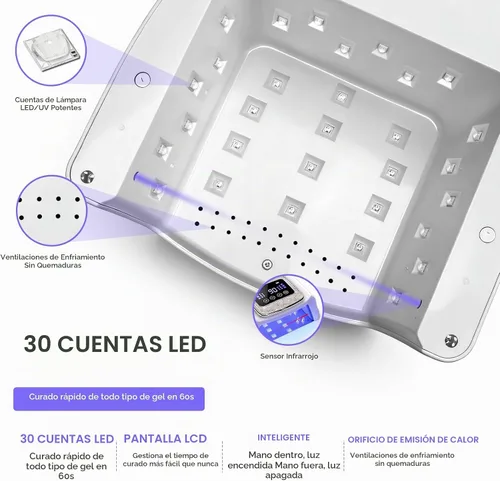Vista 8 de COSCELIA Lámpara de uñas U V, inalámbrica, recargable, luz UV para uñas de gel, sensor automático profesional, 3 temporizadores, secado rápido
