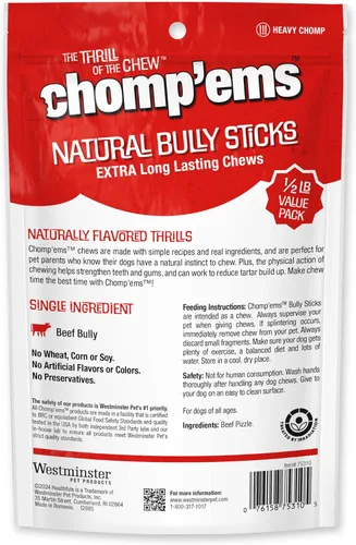 Vista 2 de Chomp'ems - Palitos de carne de res natural de larga duración, masticables
