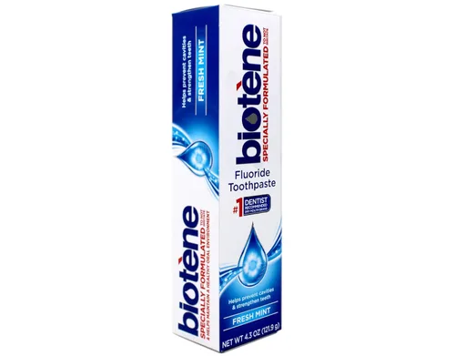 Vista 3 de Pasta dental Biotene Dry Mouth sabor menta fresca original, caja de 4.5 onzas (paquete de 4)