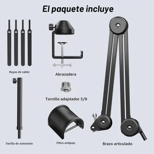 Vista 8 de TONOR Brazo de brazo de micrófono, brazo de micrófono ajustable con filtro pop extra grande, adaptador de tornillo de 3/8 pulgadas y 5/8 pulgadas