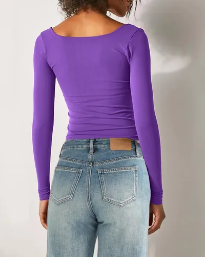 Vista 5 de Beumissy Women's Sexy Square Neck Tops Slim Fitted Double Lined Basic Long Sleeve Shirts