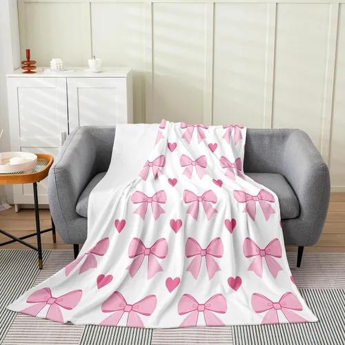 Vista 37 de Erosebridal Manta de franela con nudo de lazo para niñas, 40 x 50 pulgadas, diseño de rayas de diamante, para sofá cama y cama de vellón para niños