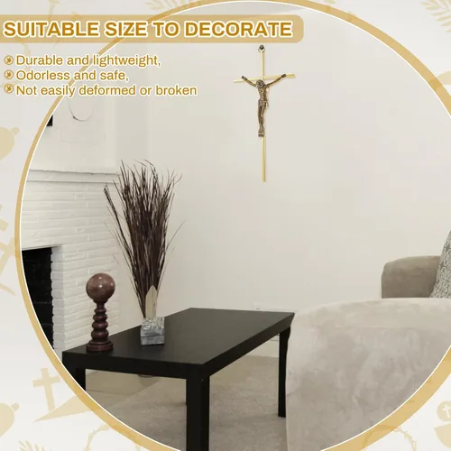Vista 4 de Leinuosen Crucifijo de metal de 10 pulgadas, cruzes de metal esbeltas y católicas, decoración de pared para decoración del hogar, colgante de Jesús