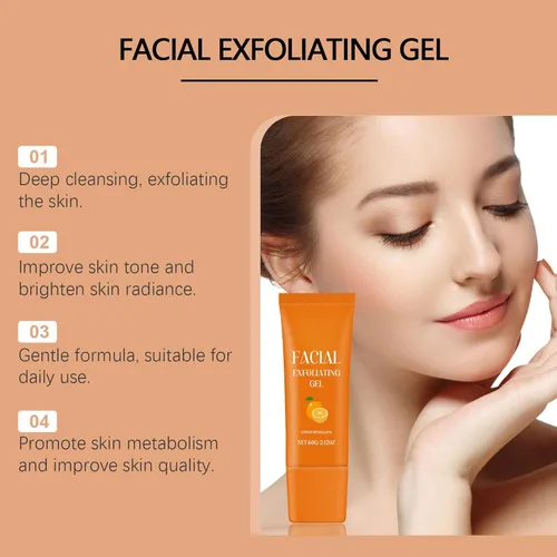 Vista 4 de Gel exfoliante facial, gel exfoliante naranja para cara, limpieza profunda, exfoliante, piel facial (1 unidad)