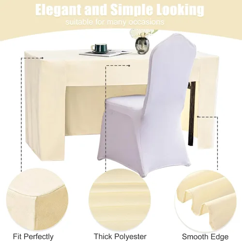 Vista 5 de Paquete de 2 manteles rectangulares ajustables con espalda abierta de 72 x 30 pulgadas, manteles beige para mesas de 6 pies, mantel ajustable