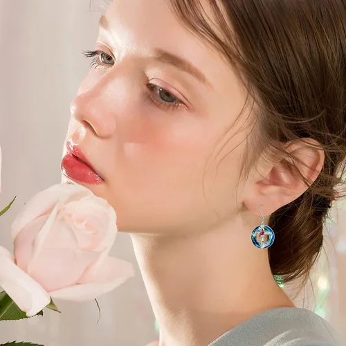 Vista 18 de POPKIMI Bonitos aretes colgantes de animales, joyería de animales, regalos de cumpleaños y Navidad para mujeres, aretes de ópalo de cristal de plata