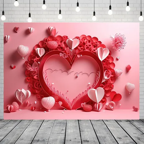 Vista 2 de Telón de fondo para el día de San Valentín de 5 x 4 pies para fotografía, fondo de corazones rosados para amantes, decoración de fiesta de San