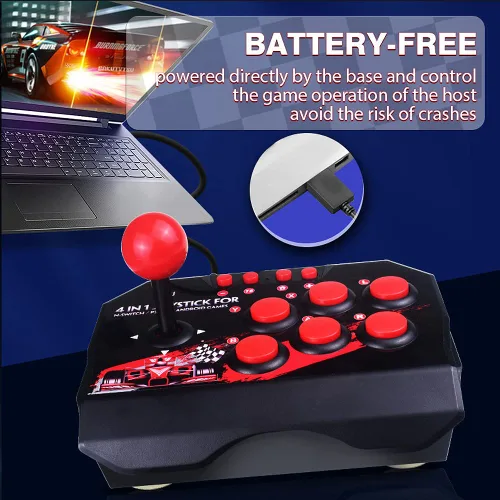 Vista 7 de Diyeeni Arcade Fight Stick Controller, 4 in 1 Wired Game Joystick for SwitchPS3PCAndroid TV, with Spherical Joystick and 6 Control Buttons, 3m9.8ft