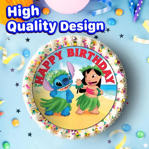Vista 3 de Decoración para tarta de Lilo y Freind de 7.5 pulgadas – Decoración redonda comestible para tarta de cumpleaños, pastel de cumpleaños