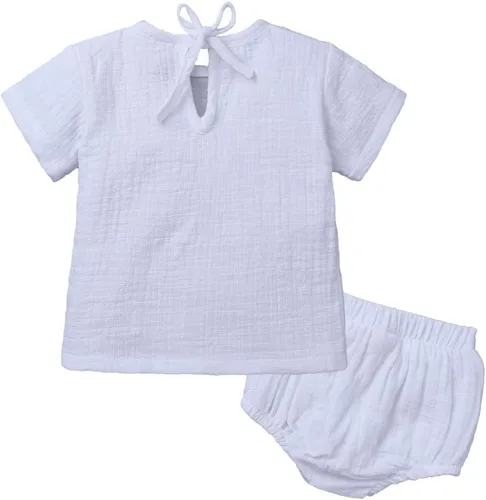 Vista 2 de MYGBCPJS Conjunto de 2 piezas de camiseta + pantalones cortos de algodón para bebés y niñas