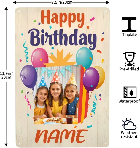 Vista 2 de Letrero de metal personalizado, foto de texto personalizable, divertido letrero decorativo, impresiones fotográficas personalizadas para decoración