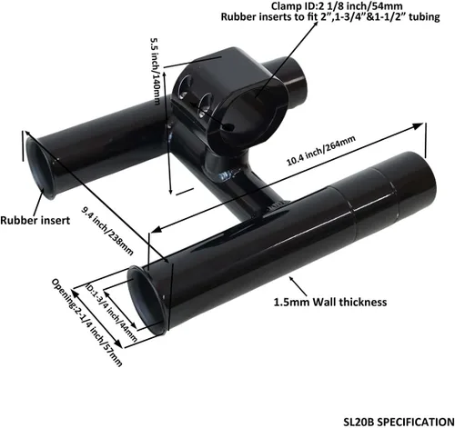 Vista 2 de Soporte para caña de pescar T-Top Twin Aluminio con abrazadera de 1-1/2 ", 1-7/8 ", 2 pulgadas horizontal o vertical torre de pesca/poste