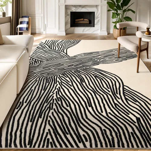 Vista 7 de YIHOUSE Alfombra de leopardo para sala de estar, bonita alfombra con estampado de guepardo blanco y negro, moderna, lavable, alfombras con estampado