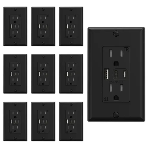 Vista 8 de ELEGRP Tomacorrientes USB, tomacorriente de pared de 15 amperios con 3 puertos USB, tomacorrientes con puertos USB C duales, receptáculos