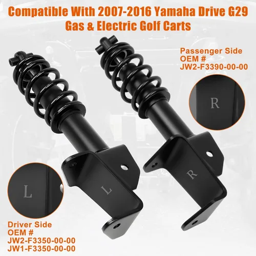 Vista 2 de Juego de amortiguadores delanteros Yamaha para carritos de golf Yamaha G29 Drive 2007-2016 para lado del pasajero y del conductor OEM Negro