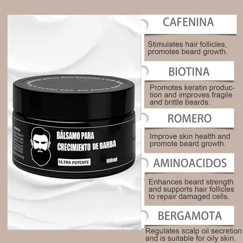 Vista 2 de Cosmetics Para Barba, Bálsamo Estimulante de Barba, Bálsamo Estimulante de Barba Ultra Potente, Crema Para Barba, Hidrata y Fortalece la Barba, 3.5