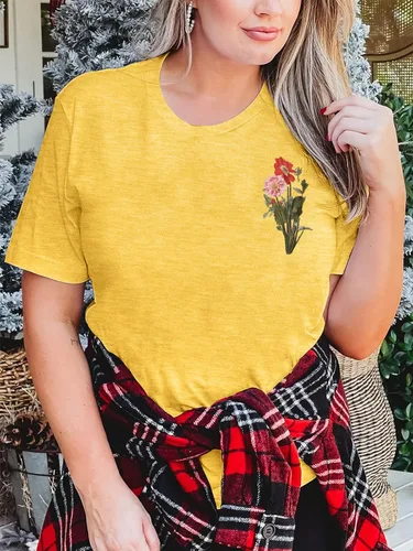 Vista 3 de Camiseta de verano para mujer, talla grande, con diente de león, manga corta, cuello redondo, holgada, casual
