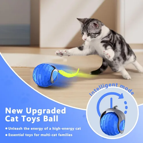 Vista 3 de Juguetes para gatos,Pelota interactiva para gatos de interior aburrido, azul Rodamiento automático, resistente a caídas y evita obstáculos, ajuste