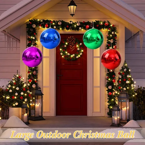 Vista 5 de Zubebe 4 piezas de adornos de bolas de Navidad extra grandes de 8" (200 mm) bolas gigantes sobredimensionadas de plástico de grado comercial