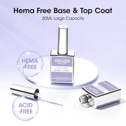 Vista 2 de GELLEN 20 ml de gel base y capa superior, capa superior brillante libre de hema y capa base para esmalte de uñas de gel, esmalte de uñas