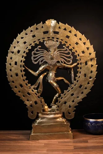 Vista 4 de SHIVAJIARTS Dancing Shiva Nataraja Estatua grande, estatua de Shiva Natraj bailarín, escultura de latón de 22.0 in, escultura de señor Shiva