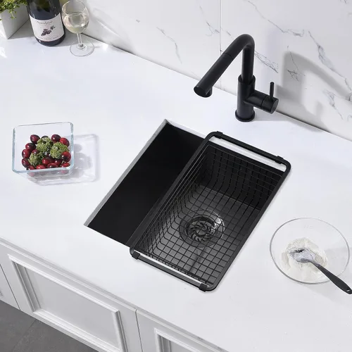 Vista 7 de Fregadero de cocina negro de 15 x 16 x 9 pulgadas, fregadero de cocina pequeño de acero inoxidable negro para preparación debajo del fregadero