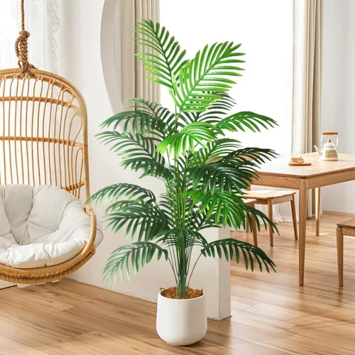 Vista 5 de 2 plantas artificiales grandes de 4 pies, palmeras artificiales falsas, hojas de palmera tropicales, plantas de palmera falsas, árbol alto