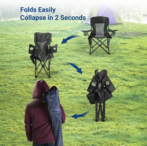 Vista 8 de AsterOutdoor - Silla plegable de campamento acolchada con portavasos grandes, organizador lateral y bolsillo trasero para exteriores, campamento