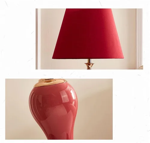 Vista 3 de Desk Light 22.83 Inch Red Bedside Lamp Retro Ceramic Table Lamp Night Light Indoor Home Decor Reading Lamp Led Lamp for Desk(A)