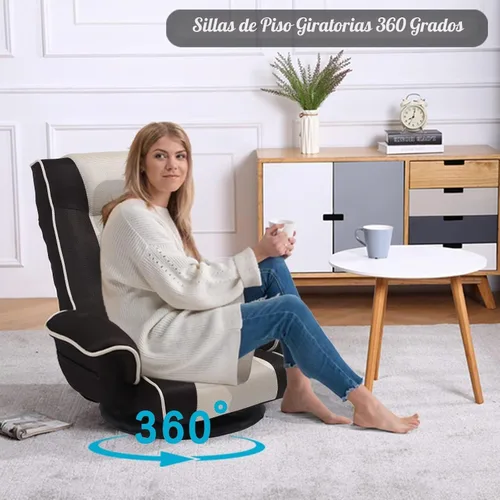 Vista 6 de Silla de suelo giratoria de 360 grados para juegos con reposabrazos, silla plegable de piso con respaldo acolchado de múltiples ángulos, sofá