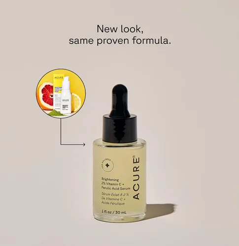 Vista 2 de ACURE Suero iluminador de vitamina C y ácido ferúlico, sin aceite, 100% vegano, para una apariencia más brillante, brilla con extracto de piña y té
