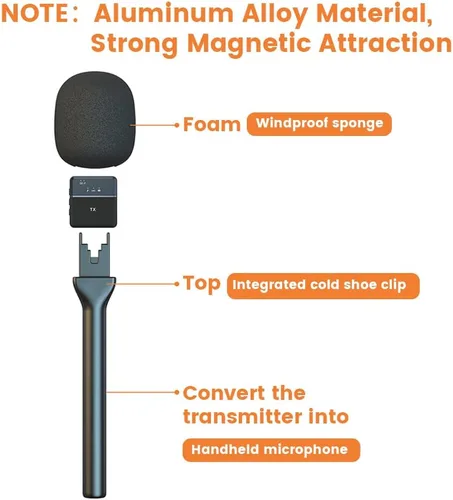 Vista 4 de Mango de micrófono para DJI RODE Soporte de mano para micrófono inalámbrico GO, soporte de micrófono de entrevista para todos los micrófonos