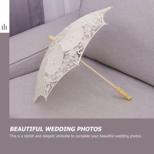 Vista 8 de Toddmomy Sombrilla de encaje, paraguas decorativo de boda, sombrilla de encaje para novia, adorno para decoración de fotos, disfraz de dama (blanco)