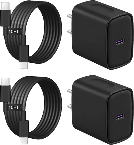 Vista 17 de Cargador de carga rápida para iPhone 17, 16, 15, paquete de 2+2 cargadores de pared USB C de 20 W con cable de carga rápida de 6 pies compatible