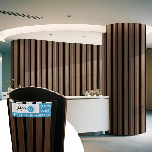 Vista 10 de Art3d Paquete de 1 panel de pared de listones de madera acústica con diseño plano enrollable, paneles absorbentes de sonido de 95.3 x 23.8 pulgadas