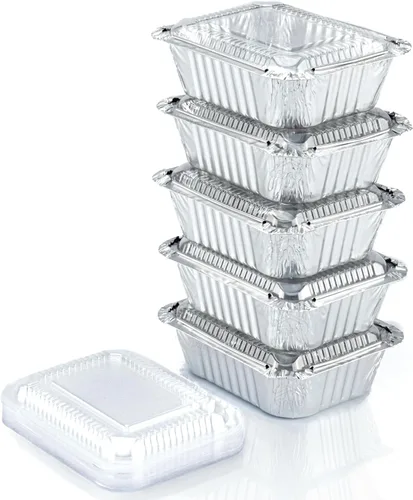 Vista 9 de (Paquete de 55) Bandejas de aluminio de 1 libra con tapas, recipientes desechables de papel de aluminio para hornear, almacenamiento de comida
