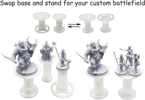 Vista 4 de Elevadores de combate para miniaturas voladoras, soportes de vuelo Terreno DND TRPG, plataformas elevadas, 8 niveles ajustables con 3 soportes