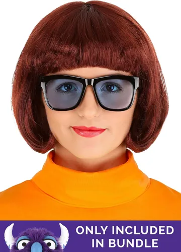Vista 4 de Plus Size Women's Scooby Doo Velma Costume, Orange Turtleneck Sweater & Knee High Socks, Red Skirt & Glasses