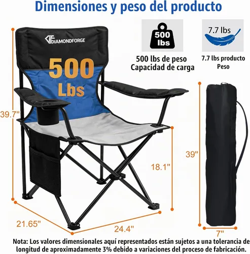 Vista 2 de Silla de camping, sillas de césped con respaldo alto de 500 libras