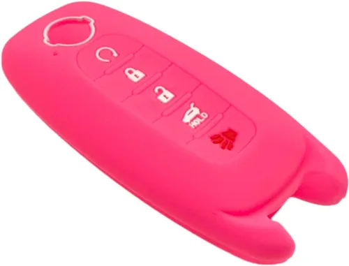 Vista 5 de REPROTECTING Funda de goma de silicona para llavero compatible con Nissan Pathfinder Rogue Kicks (5 botones, negro/rosa)