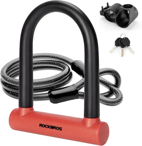 Vista 7 de ROCKBROS Bike U Lock Soporte de montaje antirrobo 21.4mm Alloy Steel C-Grade Lock Core, 12T Shear Resistance, 3 Copper Keys, Mounting Bracket