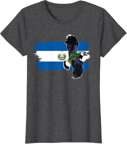 Vista 4 de Camiseta con la bandera de El Salvador, mapa de El Salvador, camiseta de Salvador para mujer, Negro