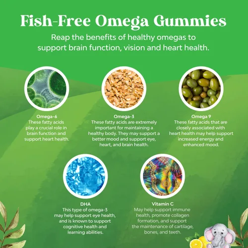 Vista 2 de Paquete de gomitas Omega DHA para niños, ácidos grasos Omega 3 6 9 con vitamina C para el cerebro, inmunidad y visión y gomitas de magnesio