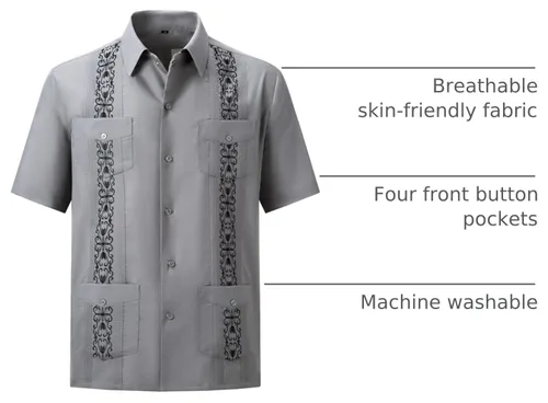 Vista 4 de Camisas de guayabera para hombre, camisas cubanas de manga corta a presión..