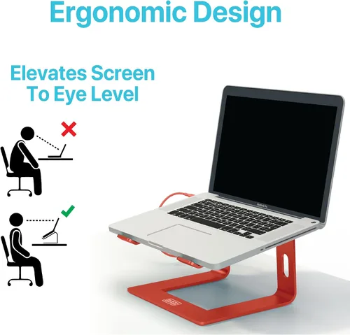Vista 3 de BLACK+DECKER Soporte ergonómico para laptop para escritorio, soporte ergonómico para computadora portátil, compatible con MacBook Notebook, soporte