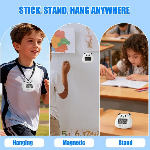 Vista 4 de 2 Pack Digital Timer for Kids,Magnetic Kitchen Timers for Cooking,Countdown Timer with Cartoon-Style Battery Included(Black Panda)